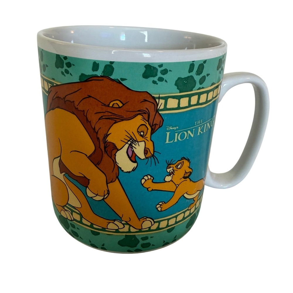 Vintage Disney Lion King Mufasa & Simba Ceramic Coffee Mug Teal Graphic